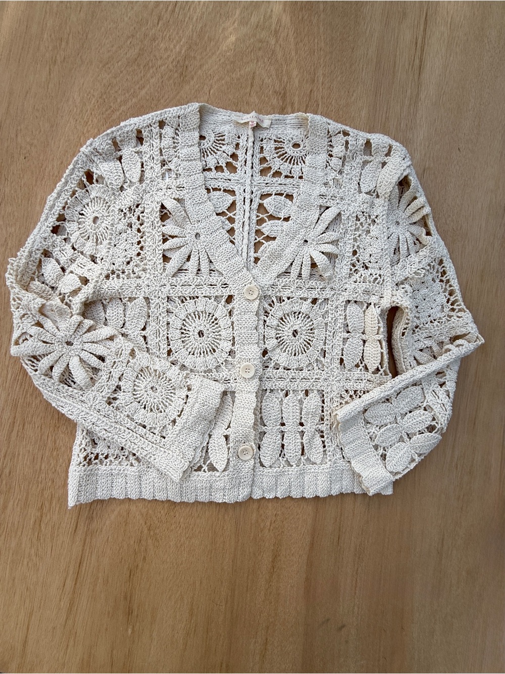 Solitaire Boho Crochet Ivory Cream Granny Square Cardigan Women’s M Cottagecore - Picture 3 of 9
